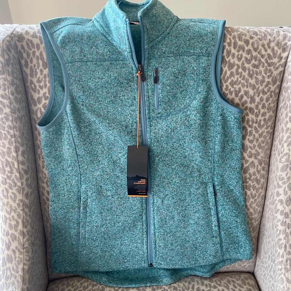 ORVIS WOMENS MARLED SWEATER-FLEECE VEST, AQUAMARINE, FULL ZIP, SZ SMALL